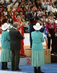Canada's Brian Orser (left) celebrates his silver medal win in the men's figure skating event along with gold medal winner Brian Boitano from the U.S.A. (centre) and bronze medal winner Victor Petrenko from Russia  at the 1988 Winter Olympics in Calgary.