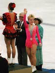 Canada's Elizabeth Manley celebrates her silver medal win in the figure skating event at the 1988 Winter Olympics in Calgary. (CP PHOTO/COA/ C. McNeil)