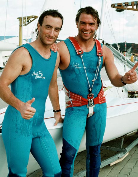Canada's Frank McLaughlin (left) and John Miller bronze medal winners in the flying dutchman yachting event at the 1988 Olympic games in Seoul. (CP PHOTO/ COA/ Cromby McNeil)