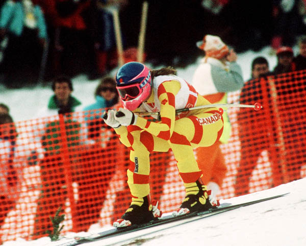 Canada's Kendra Kobelka participates in the alpine ski event at the 1988 Winter Olympics in Calgary. (CP PHOTO/ COA/C. McNeil)