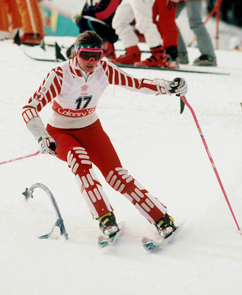 Canada's Kerrin Lee participates in the alpine ski event at the 1988 Winter Olympics in Calgary. (CP PHOTO/ COA/C. McNeil)