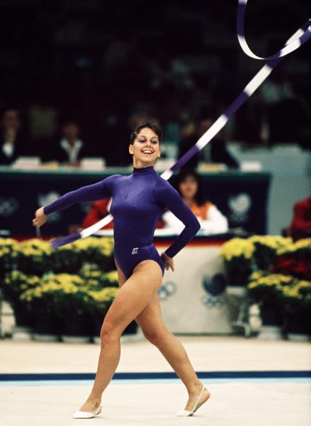Canada's Lise Gautreau competing in the rhythmic gymnastics event at the 1988 Olympic games in Seoul. (CP PHOTO/ COA/ Tim O'lett)