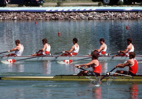 Canada's mens 8x rowing team competing in the rowing event at the 1988 Olympic games in Seoul. (CP PHOTO/ COA/ Cromby McNeil)