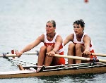 Silken Laumann du Canada participe  une preuve d'aviron aux Jeux olympiques de Soul de 1988. (PC Photo/AOC)