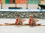 Silken Laumann du Canada participe  une preuve d'aviron aux Jeux olympiques de Soul de 1988. (PC Photo/AOC)