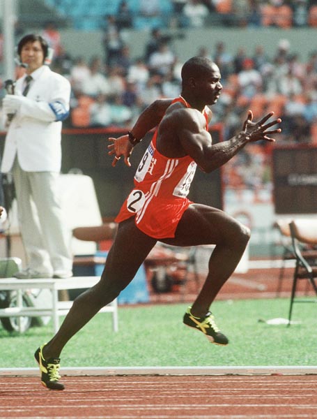 Canada's Ben Johnson competes  in the 100m event at the 1988 Olympic games in Seoul. (CP PHOTO/ COA/ Cromby McNeil)