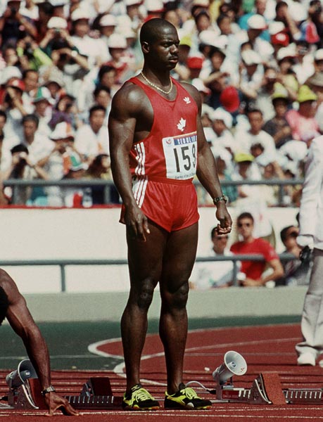 Canada's Ben Johnson prepares to run the 100m event at the 1988 Olympic games in Seoul. (CP PHOTO/ COA/ T. O'lett)