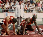 Canada's Ben Johnson competes in the 100m event at the 1988 Olympic games in Seoul. (CP PHOTO/ COA/ T. O'lett)