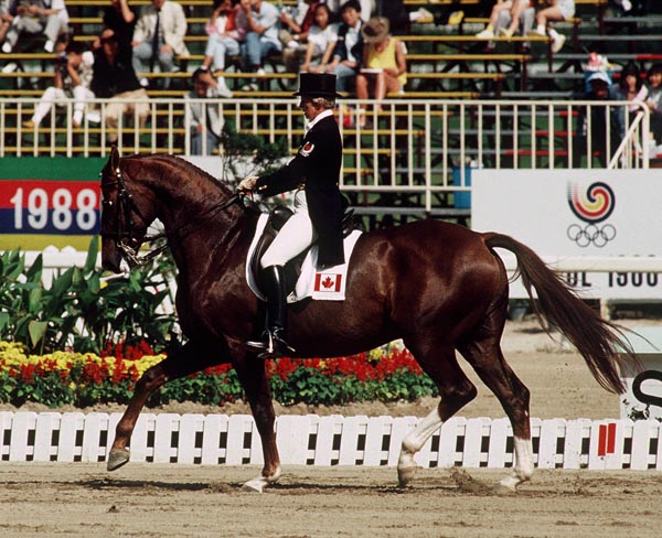 Canada's Eva-Maria Pracht rides Emirage in the equestrian event at the 1988 Olympic games in Seoul. (CP PHOTO/ COA/T.O'Lett)