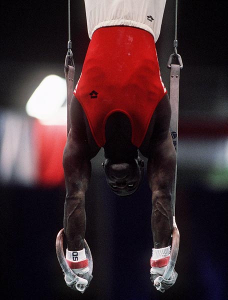 Canada's Curtis Hibbert competes in the gymnastics event at the 1988 Olympic games in Seoul. (CP PHOTO/ COA/ Tim O'lett)