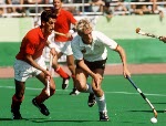 (From left to right) Canada's Pat Caruso, Ken Goodwill, Doug Harris and Pat Burrows play field hockey at the 1988 Seoul Olympic Games. (CP Photo/ COA/ T. Grant)