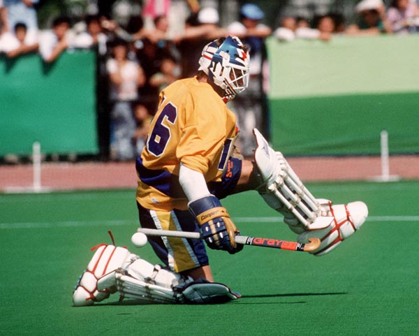 Canada's Ken Goodwill plays field hockey at the 1988 Seoul Olympic Games. (CP Photo/ COA/ T. Grant)