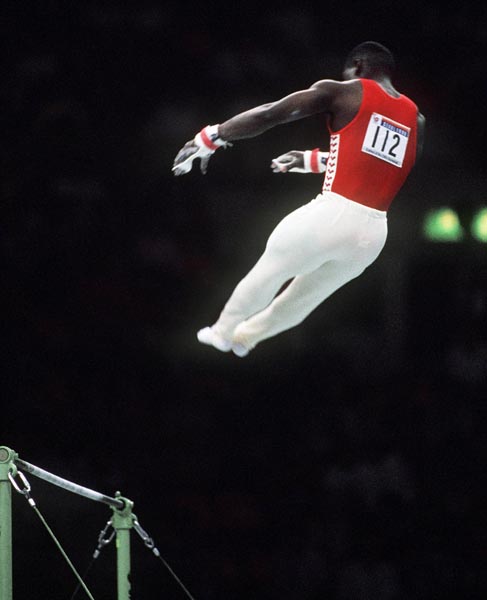 Canada's Curtis Hibbert competes in the gymnastics event at the 1988 Olympic games in Seoul. (CP PHOTO/ COA/ Tim O'lett)