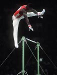 Canada's Lise Leveille performs her balance beam routine at the 2000 Sydney Olympic Games. (CP Photo/ COA)