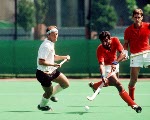 Canada's Ken Goodwin (goalie) plays field hockey at the 1988 Seoul Olympic Games. (CP Photo/ COA/ T. Grant)