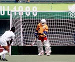Canada's Ajay Dube playing field hockey at the 1988 Seoul Olympic Games. (CP Photo/ COA/ T. Grant)
