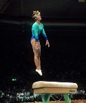 Canada's Lori Strong competes in the gymnastics event at the 1988 Olympic games in Seoul. (CP PHOTO/ COA/ Tim O'lett)
