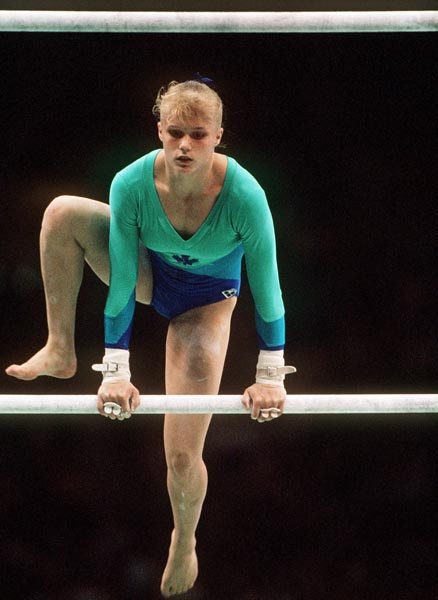 Canada's Lori Strong competes in the gymnastics event at the 1988 Olympic games in Seoul. (CP PHOTO/ COA/ Tim O'lett)