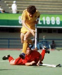 Canada's Sharon Creelman competing in the field hockey event at the 1992 Olympic games in Barcelona. (CP PHOTO/ COA/Claus Andersen)