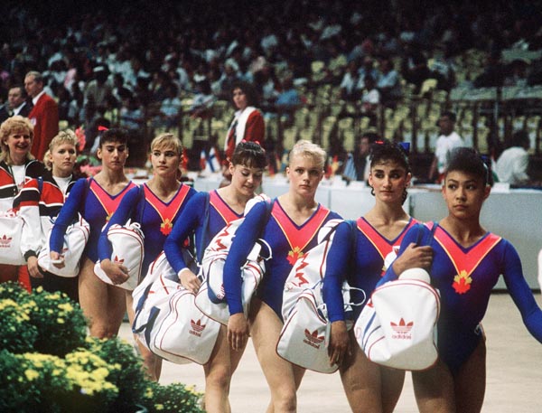 Canada's women's gymnastics team at the 1988 Olympic games in Seoul. (CP PHOTO/ COA/ Tim O'lett)