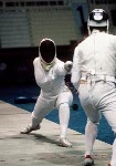 Canada's Jacynthe Poirier (left) competes in the fencing event at the 1988 Olympic games in Seoul. (CP PHOTO/ COA/ F.S.G.)