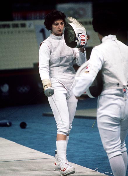 Canada's Shelly Steiner (left) competes in the fencing event at the 1988 Olympic games in Seoul. (CP PHOTO/ COA/ F.S.G.)