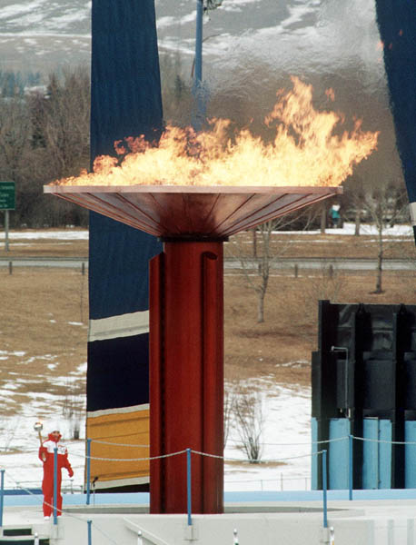 Canada's Robyn Perry lights the Olympic flame during the opening ceremonies of the 1988 Winter Olympics in Calgary. (CP PHOTO/COA/ T. O'lett)