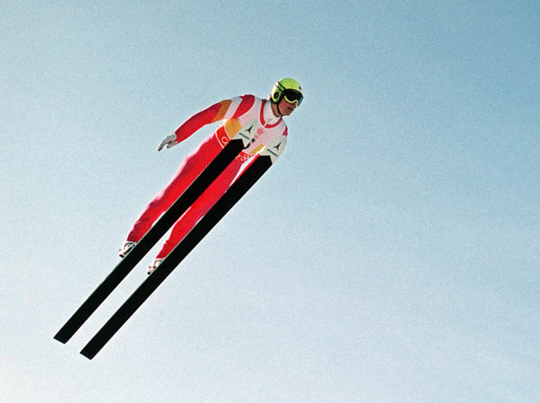 Canada's Todd Gillman participates in the ski jumping event at the 1988 Winter Olympics in Calgary. (CP PHOTO/COA/ J. Gibson)