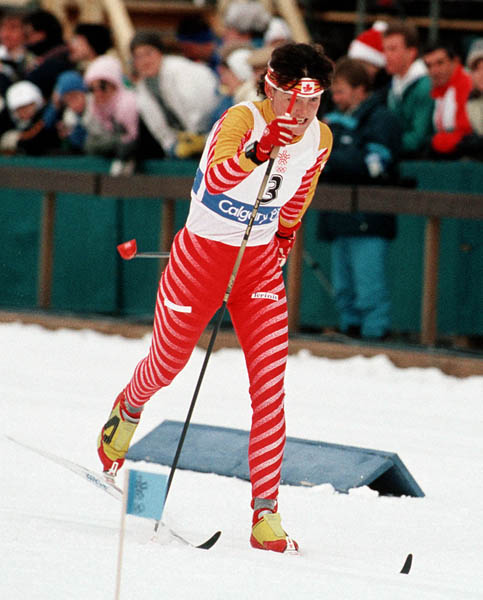 Canada's Carol Gibson competes in a cross country ski event at the 1988 Calgary Olympic winter Games. (CP PHOTO/COA/ J. Gibson)