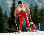 Canada's Marie-Andree Masson competes in a cross country ski event at the 1988 Calgary Olympic winter Games. (CP PHOTO/COA/ J. Gibson)
