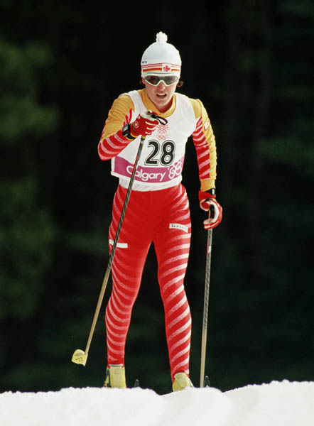 Canada's Marie-Andree Masson competes in a cross country ski event at the 1988 Calgary Olympic winter Games. (CP PHOTO/COA/ J. Gibson)