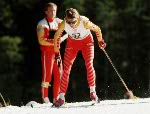 Canada's Jean McAllister competes in a cross country ski event at the 1988 Calgary Olympic winter Games. (CP PHOTO/COA/ J. Gibson)
