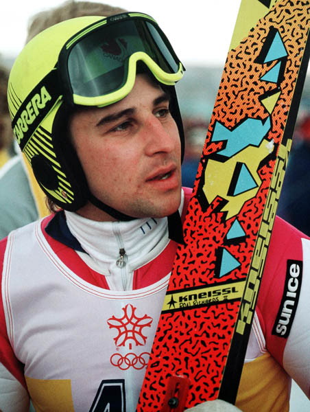 Canada's Ron Richards participates in the ski jumping event at the 1988 Winter Olympics in Calgary. (CP PHOTO/COA/ J. Gibson)