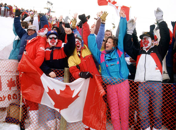 Canada's supporters cheer in the crowd at the 1988 Winter Olympics in Calgary. (CP PHOTO/COA/ T. O'lett)