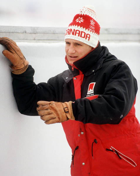 Canada's Greg Haydenluck studies the bobsleigh course at the 1988 Winter Olympics in Calgary. (CP PHOTO/COA)