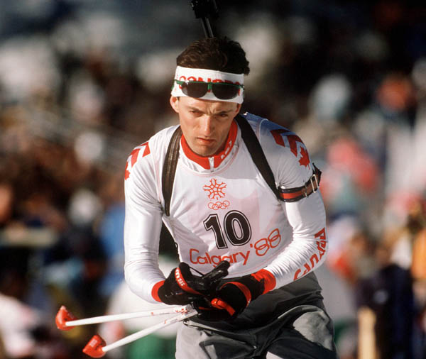 Canada's Charles Plamondon competes in the biathlon event at the 1988 Calgary Olympic winter Games. (CP PHOTO/COA/J. Gibson)