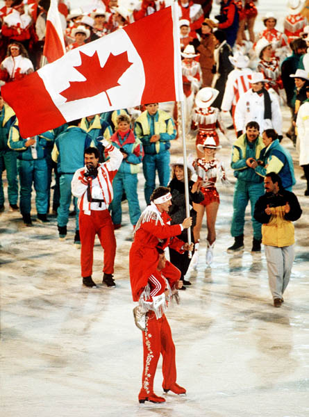 Canadian athletes participate in the closing ceremonies at the 1988 Winter Olympics in Calgary. (CP PHOTO/COA/ F.S.Grant)