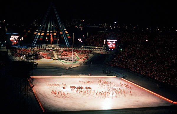 Participants perform during closing ceremonies at the 1988 Winter Olympics in Calgary. (CP PHOTO/COA/ F.S.Grant)