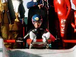 Canada's Kathy Salmon and coach Franz Schachner  participate in the luge event at the 1988 Winter Olympics in Calgary. (CP PHOTO/COA/ T. O'lett)