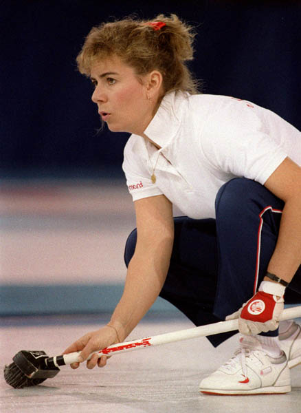 Canada's Debbie Jones competes in the curling event at the 1988 Calgary Olympic winter Games. (CP PHOTO/COA/Ted Grant)