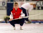 Canada's Penny Ryan (left) and Debbie Jones compete in the curling event at the 1988 Calgary Olympic winter Games. (CP PHOTO/COA/Ted Grant)