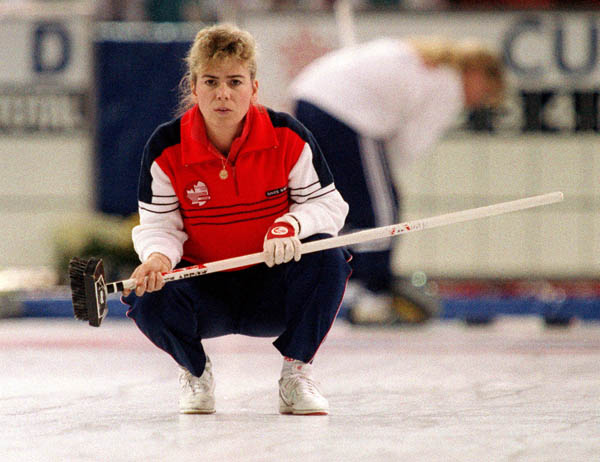 Canada's Debbie Jones competes in the curling event at the 1988 Calgary Olympic winter Games. (CP PHOTO/COA/Ted Grant)