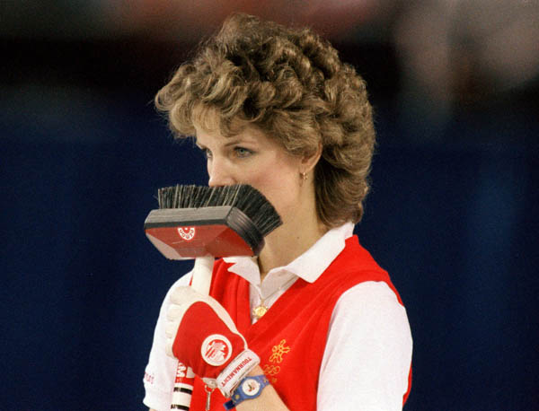 Canada's Penny Ryan competes in the curling event at the 1988 Calgary Olympic winter Games. (CP PHOTO/COA/Ted Grant)