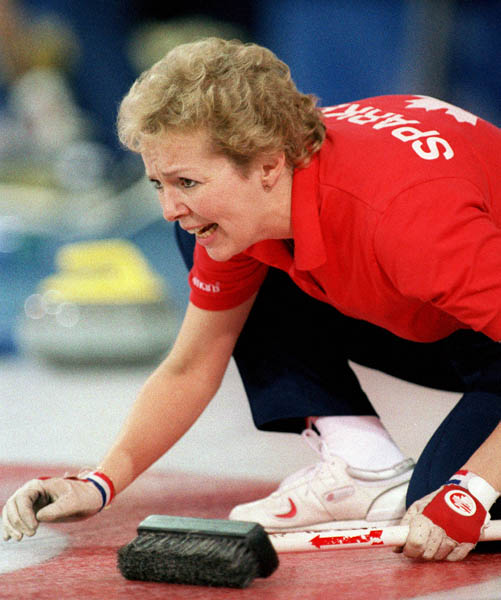 Canada's Lindsay Sparkes competes in the curling event at the 1988 Calgary Olympic winter Games. (CP PHOTO/COA/Ted Grant)