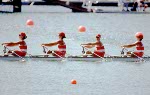 Canada's women's 4x rowing team from left, Kathleen Heddle, Diane O'Grady, Marnie McBean and Laryssa Biesenthal competes at the 1996 Olympic games in Atlanta. (CP PHOTO/ COA/ Claus Andersen)