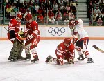 Canada's Wallace Schreiber (#7) participates in the hockey event at the 1988 Winter Olympics in Calgary. (CP PHOTO/ COA/ S.Grant)