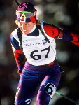 Canada's Myriam Bedard carries the flag during the closing ceremonies at the 1994 Lillehammer Winter Olympics. (CP Photo/ COA)