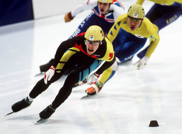 Canada's Marc Gagnon (in front) competes in the short track speed skating event at the 1994 Lillehammer Winter Olympics. (CP PHOTO/ COA/ F. Scott Grant)