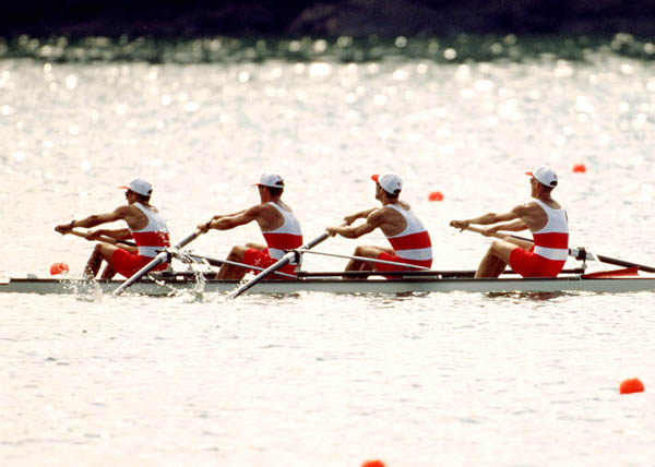 L'quipe masculine du quatre d'aviron du Canada (de gauche  droite) Brian Peaker, Gavin Hassett, Dave Boyes et Jeff Lay participe aux Jeux olympiques d'Atlanta de 1996. (Photo PC/AOC)