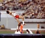 Canada's Greg Joy (left) celebrates his silver medal win in the high jump event at the 1976 Olympic games in Montreal. (CP PHOTO/ COA/RW)